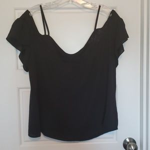 Never worn black ruffled cold shoulder tank